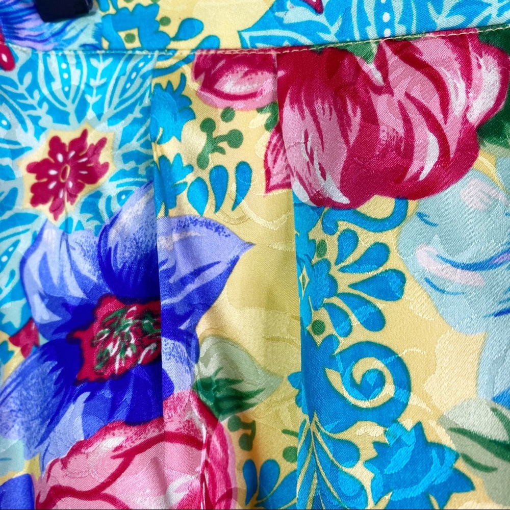 Vintage Adrianna Papell Yellow Floral Silk Suit 12 - Picture 11 of 15